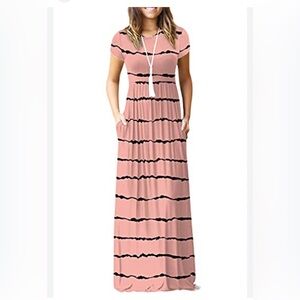 Euovmy Women's Lounge Stretch Maxi Dress W Pockets, Mauve Stripe, Small